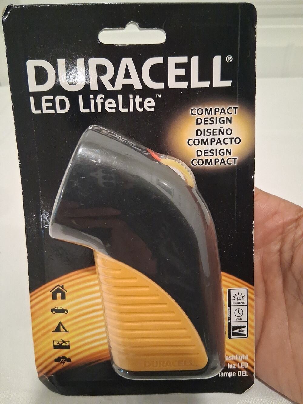 New Duracell LED LifeLite Flashlight Compact Design 14 Lumens Yellow/Black